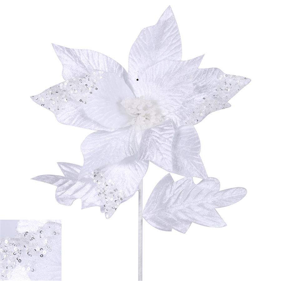White Poinsettia With Seuins Pick 29cm