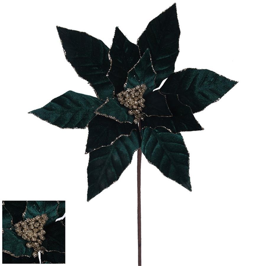 Forest Green Poinsettia Flower Pick 45cm