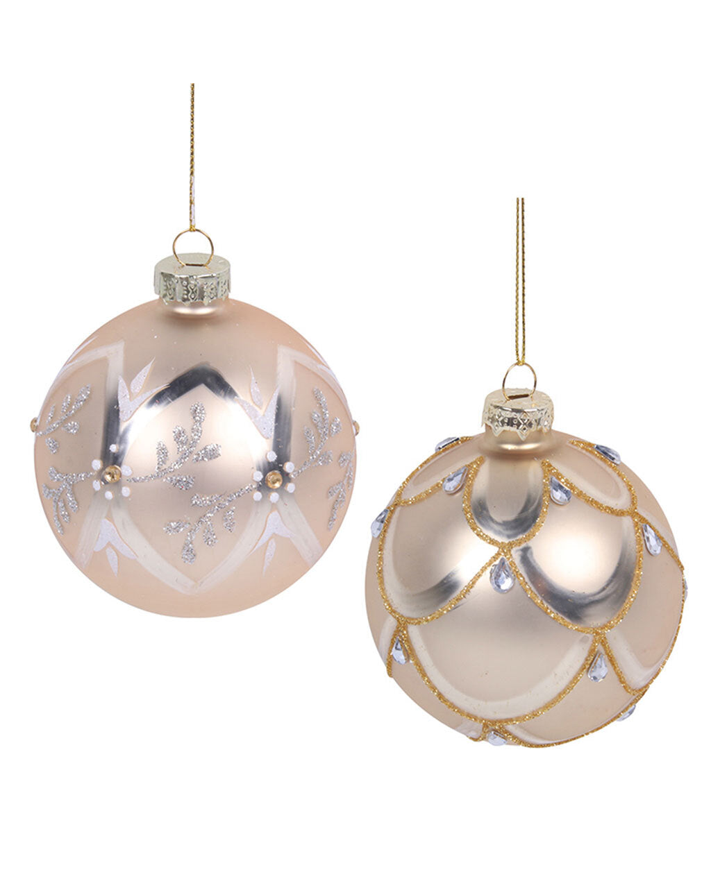 Christmas Glass Champagne Baubles Taupe & Ivory 80mm