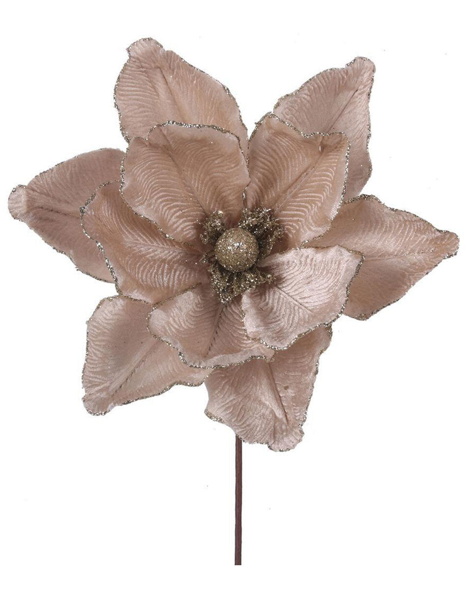 Taupe Magnolia Flower Christmas Tree Pick 30cm