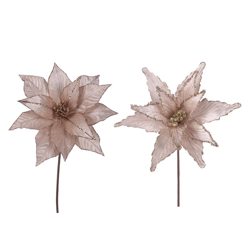 Taupe Poinsettia Flower Pick 2 Pack 30cm