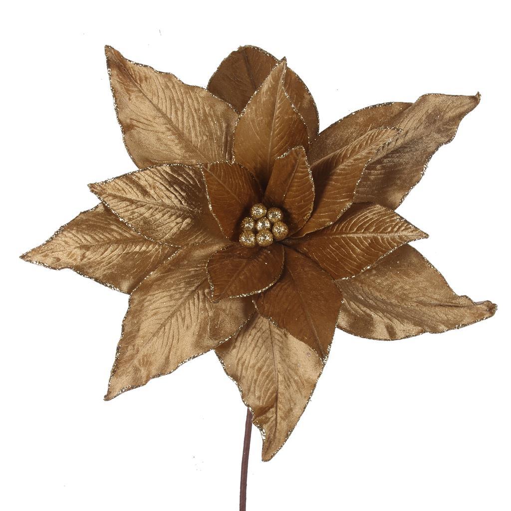 Gold Velour Poinsettia Flower Pick 40cm
