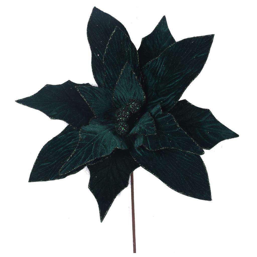 Emerald Velour Poinsettia Flower Pick 50cm
