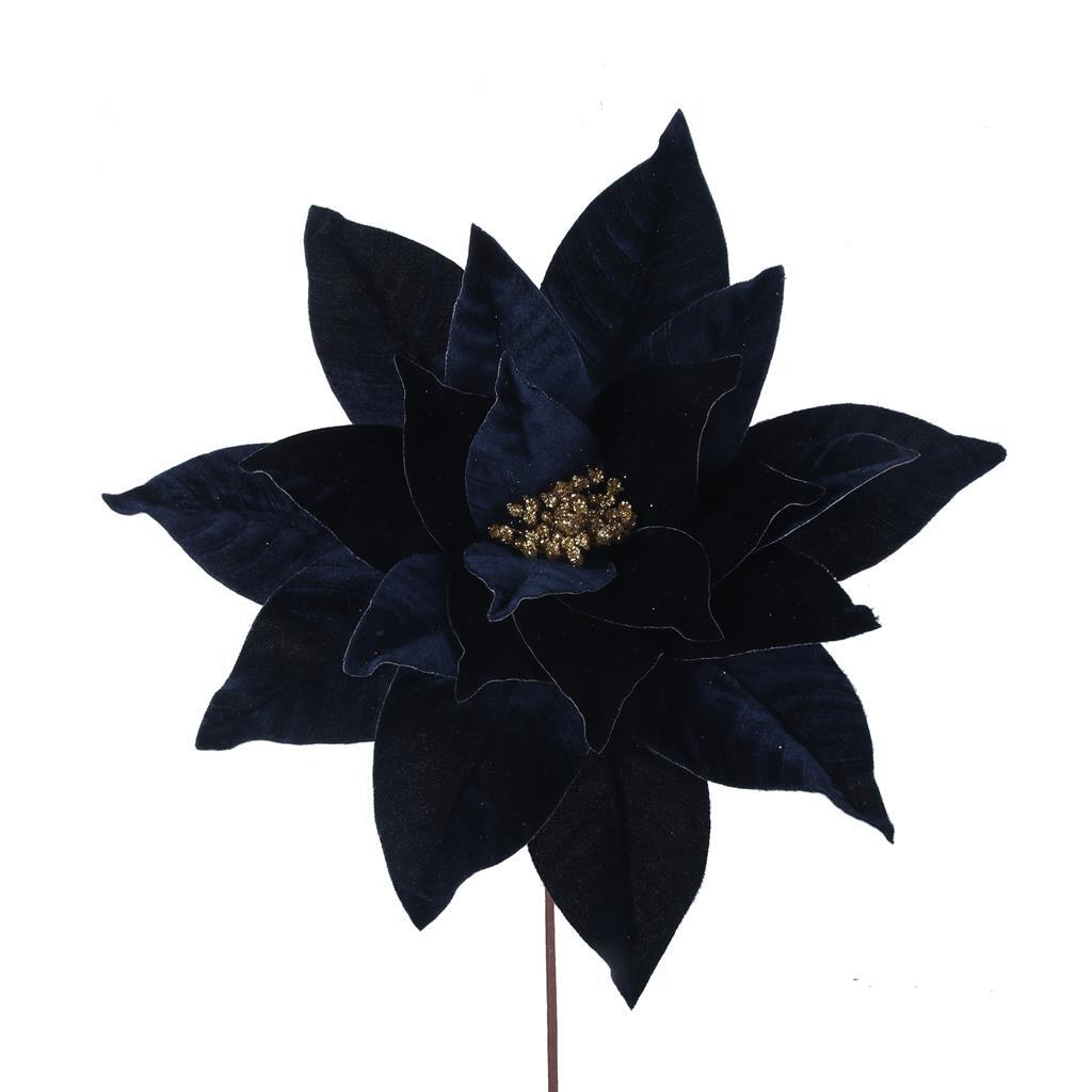 Navy Blue Velour Poinsettia Flower Pick 45cm