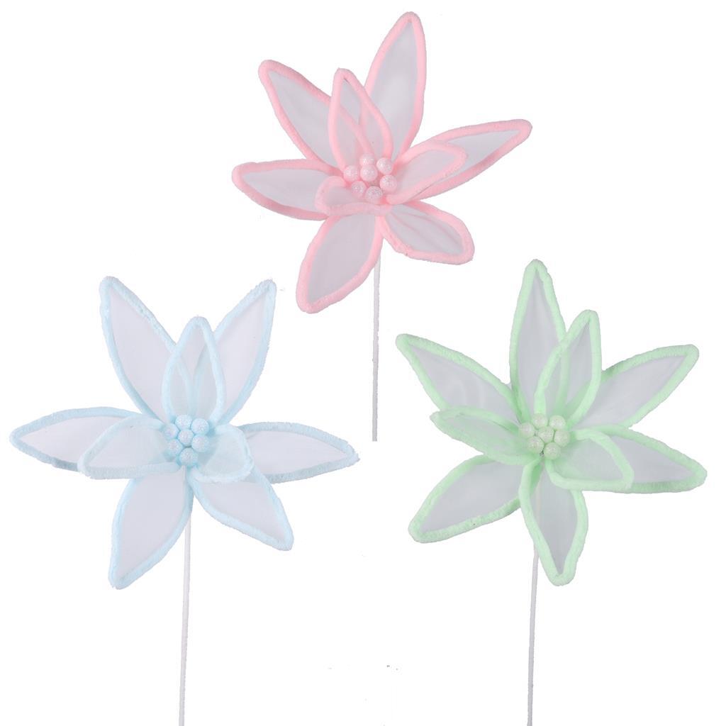 Pink, Blue, Mint Poinsettia Flower Pick 27cm 3 Pack