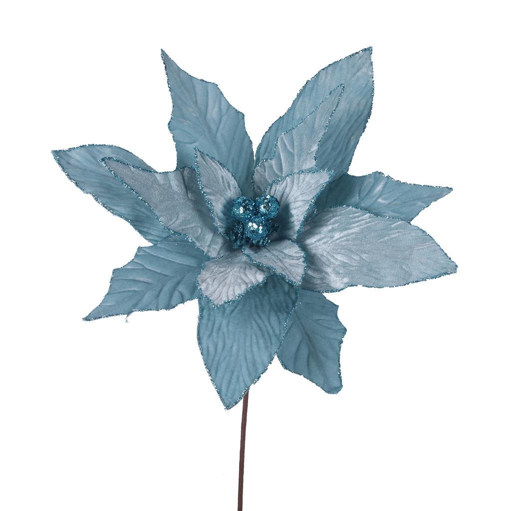 Pale Blue Velour Poinsettia Flower Pick 50cm