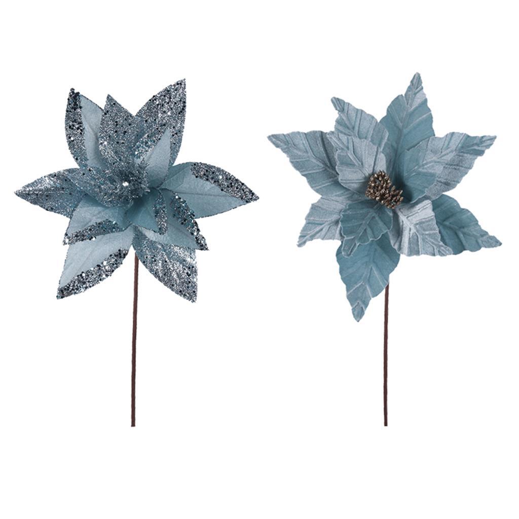 Pale Blue Poinsettia Flower Pick 2 Pack 30cm