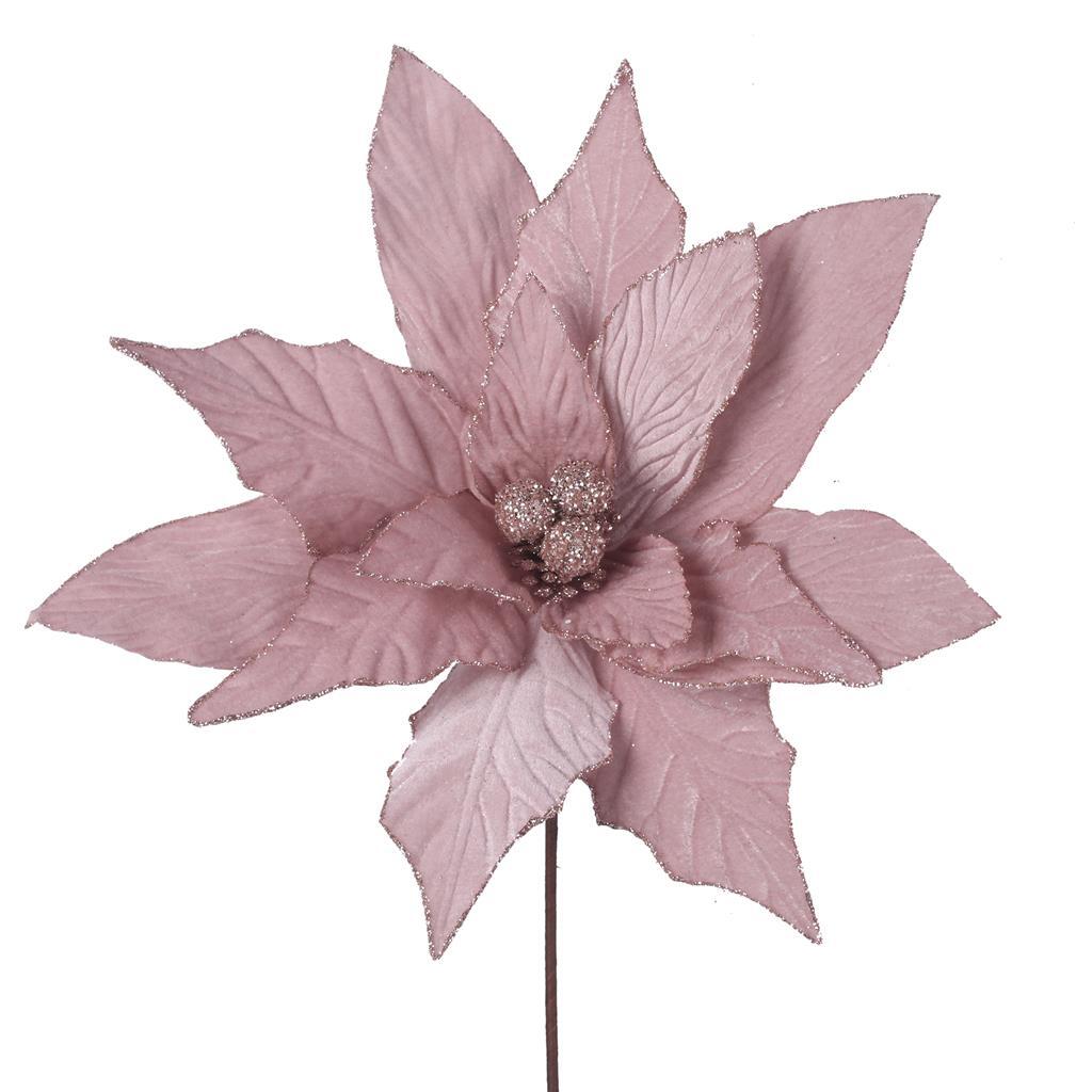 Pale Pink Velour Poinsettia Flower Pick 27cm