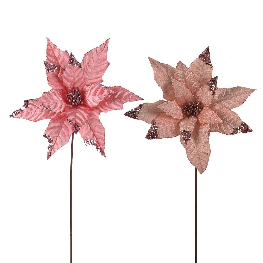 Pale Pink Velour Poinsettia Flower Pick 30cm 2 Pack