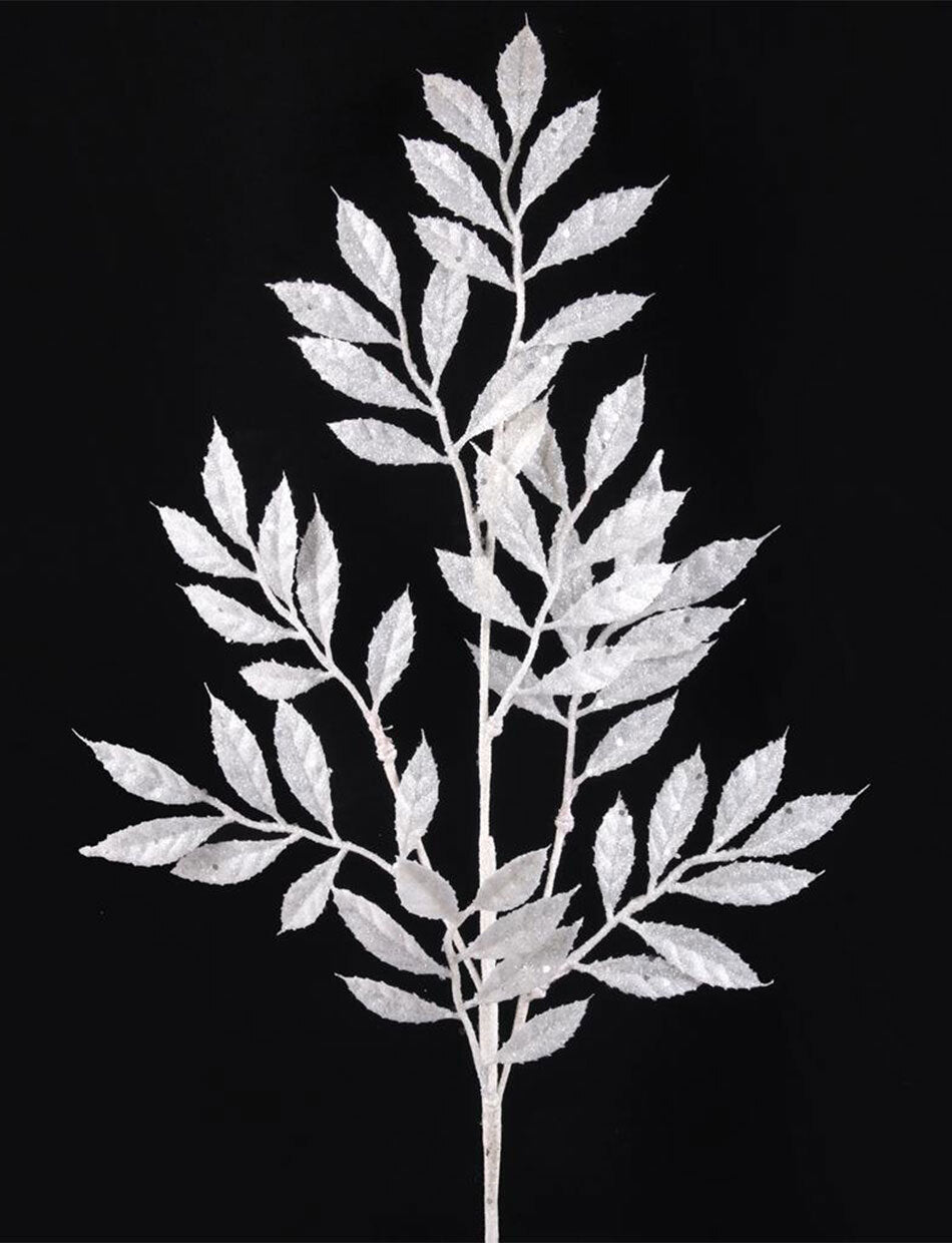 White Glitter Leaf Christmas Tree Pick 80cm