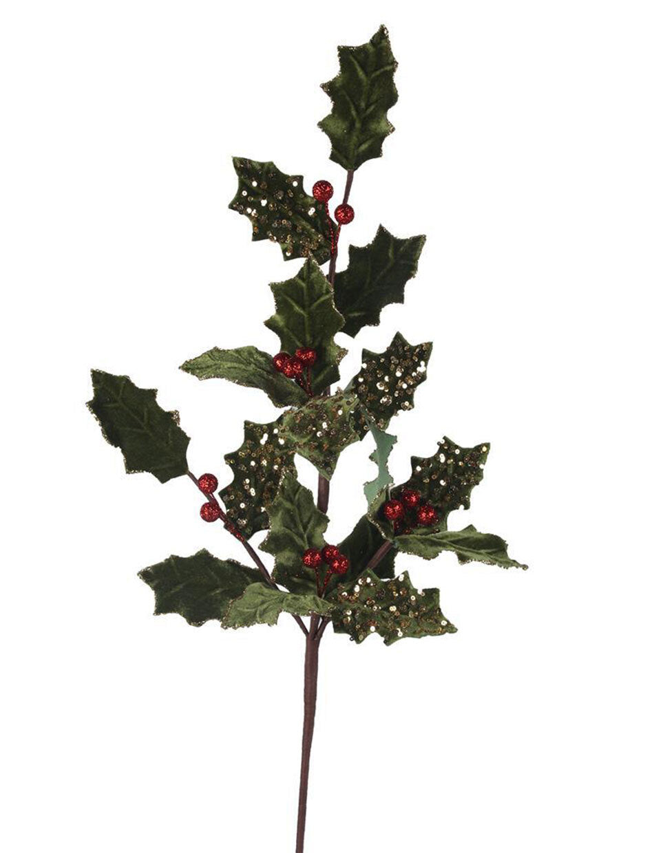 Holly Leaf Velour Christmas Tree Pick 80cm
