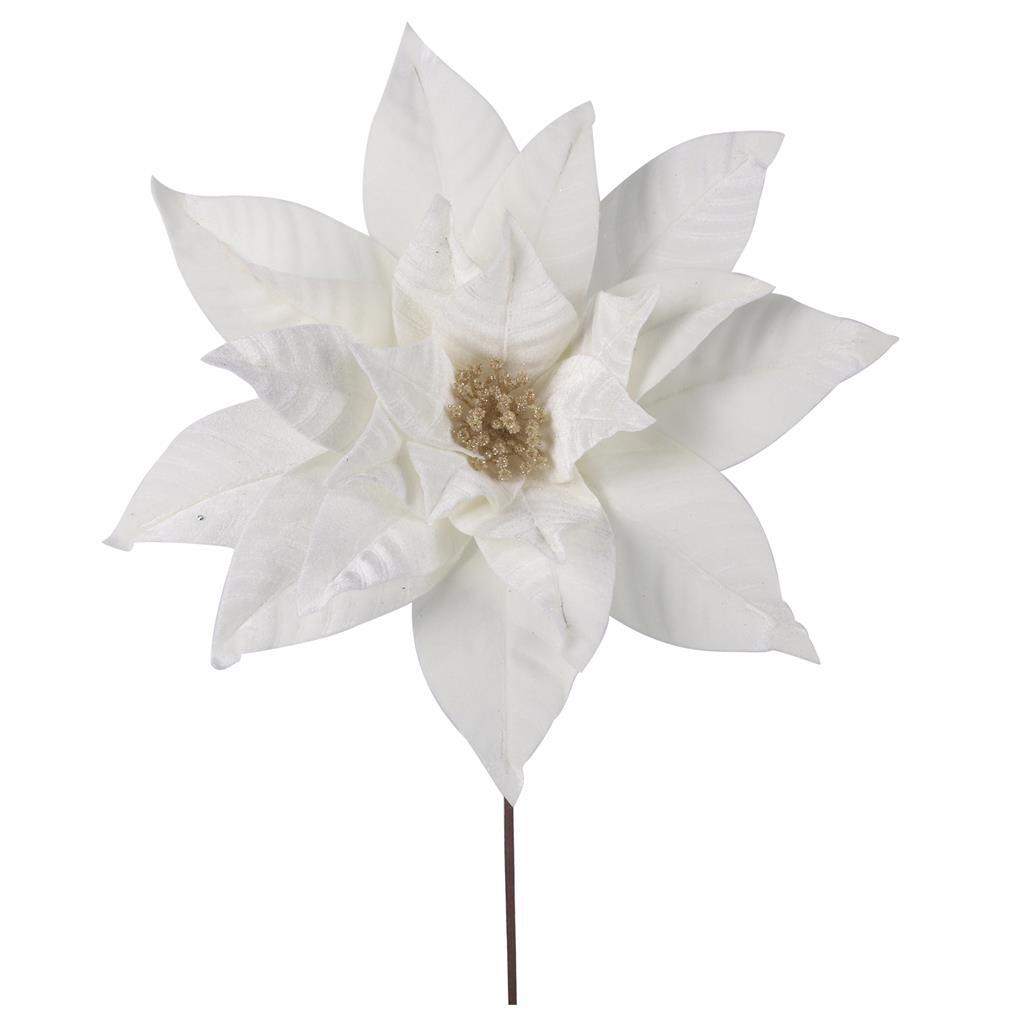 White Velour Poinsettia Pick 45cm Wide