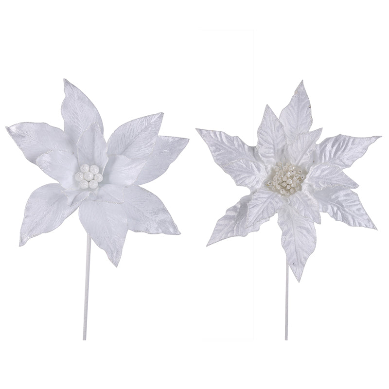 White Poinsettia Flower Pick 32cm 2 Pack