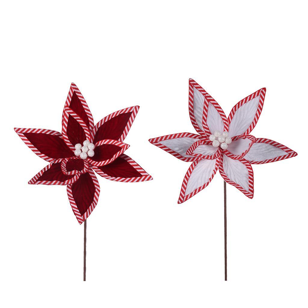 Red & White Poinsettia Flower Pick 30cm 2 Pack