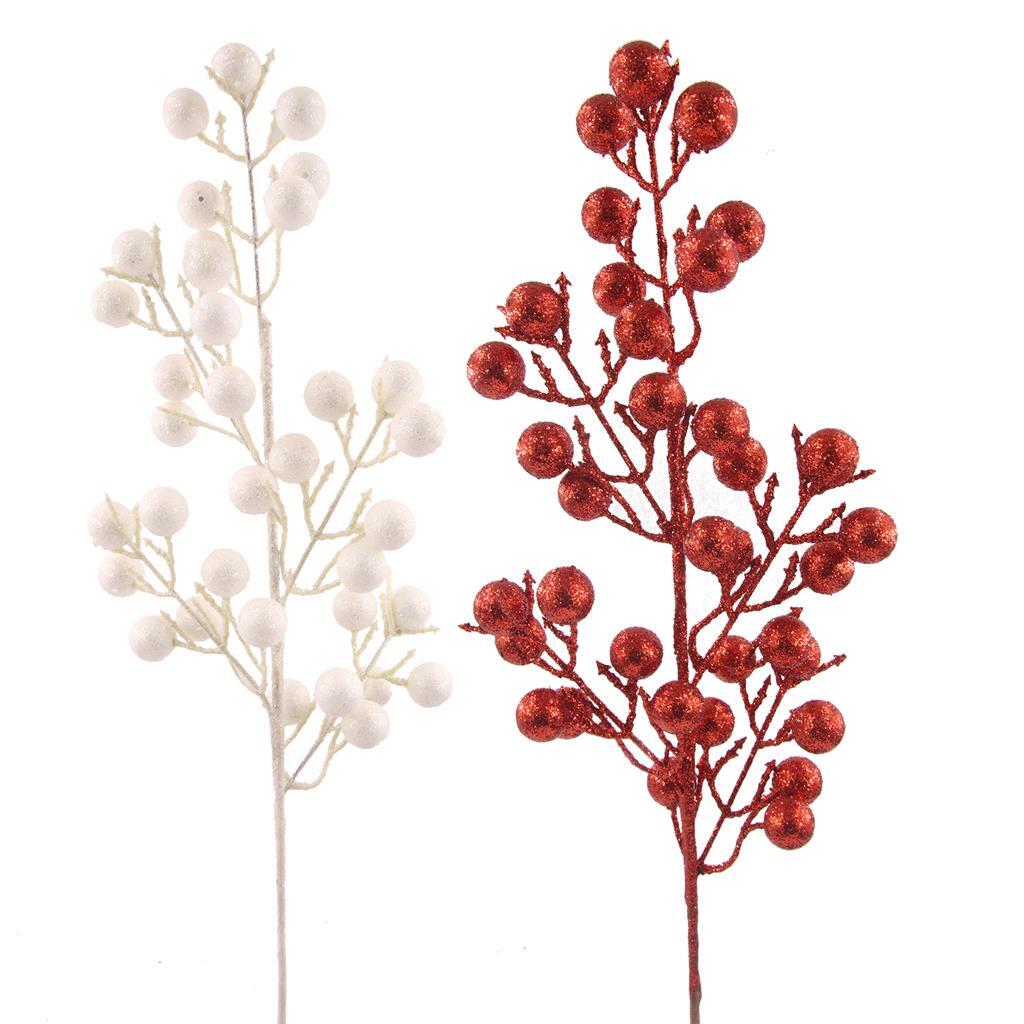 2 White & Red Glitter Berry Pick