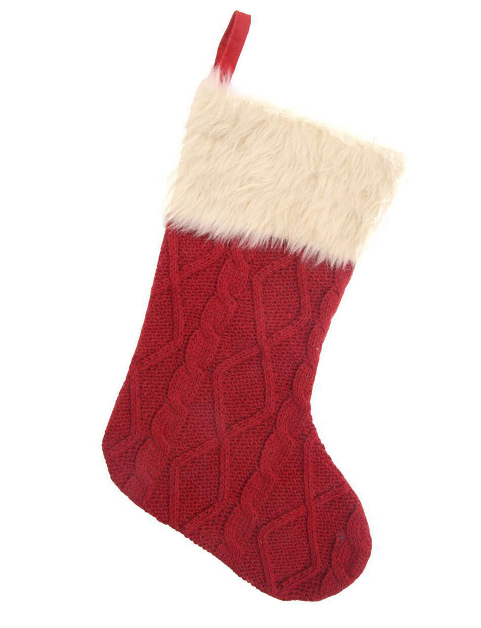 Red Knitted Christmas Stocking 48cm