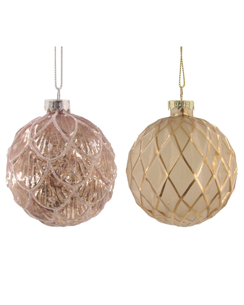 Christmas Pair Pink Glass Baubles 80mm