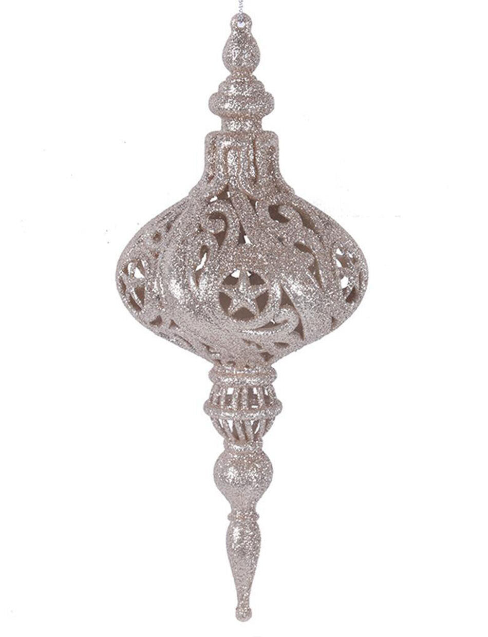 Platinum Glitter Finial Christmas Bauble 200mm