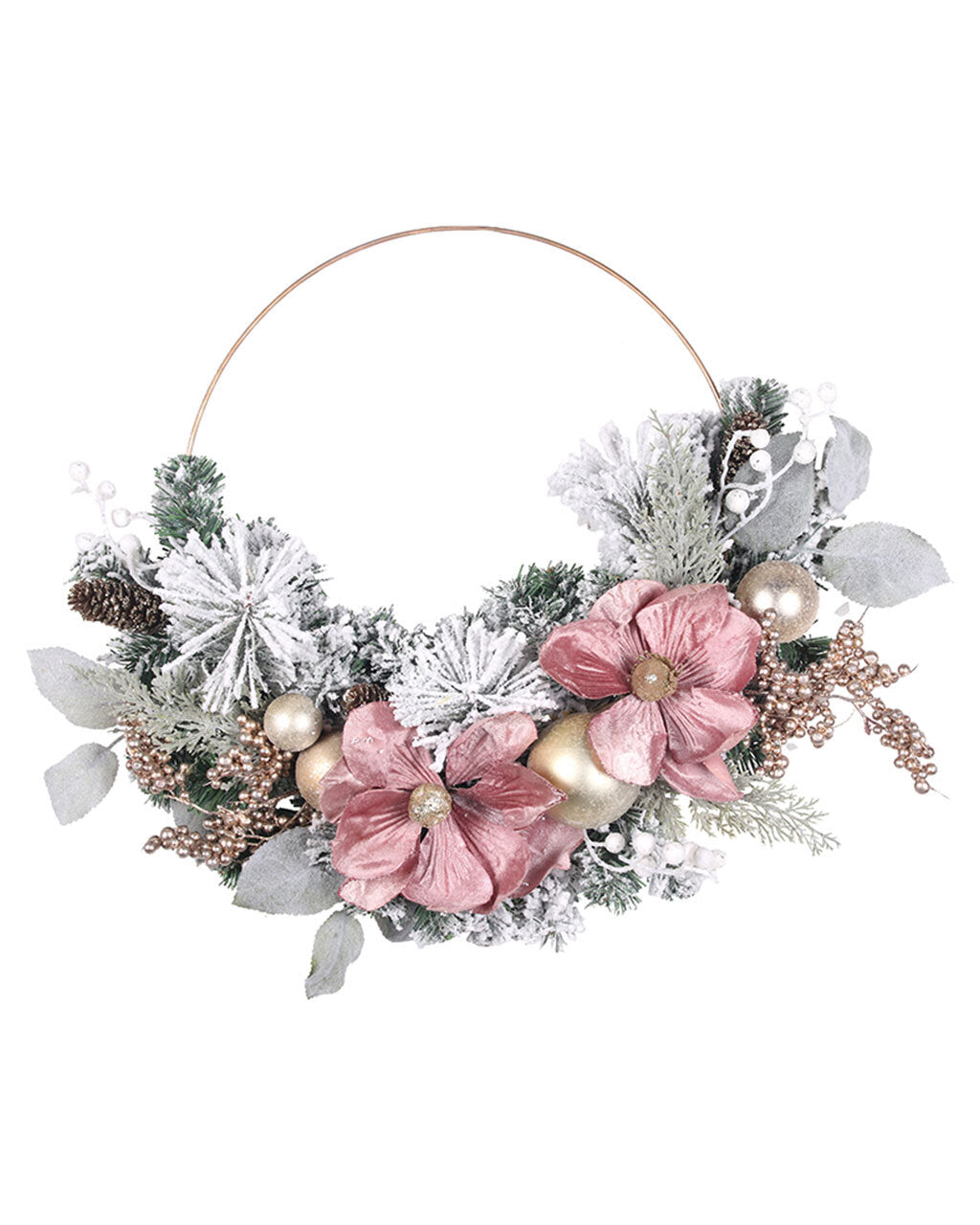 Pink Magnolia Flower Metal Wreath 24cm