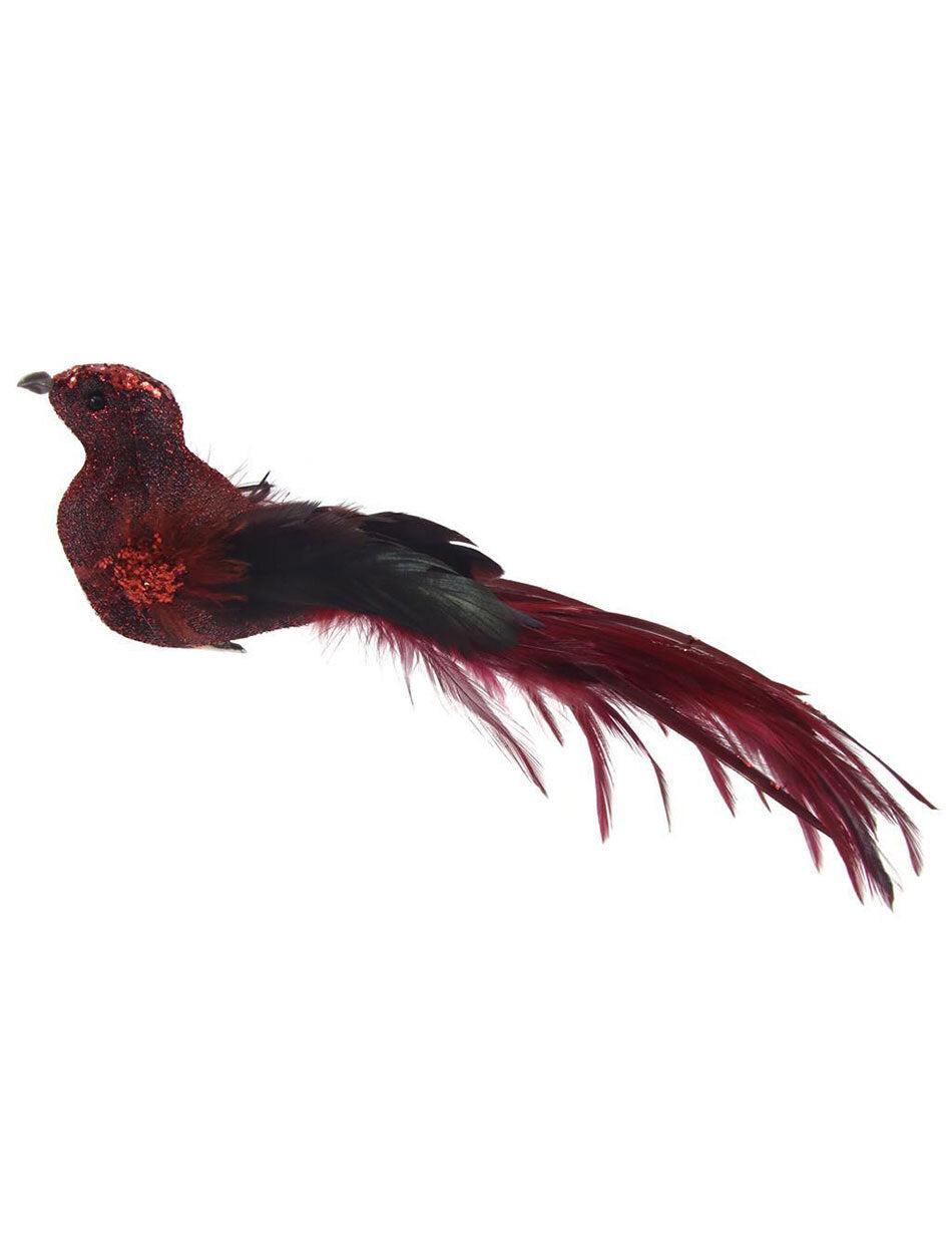 Red Bird Christmas Tree Clip with Feathered Tail 28CM