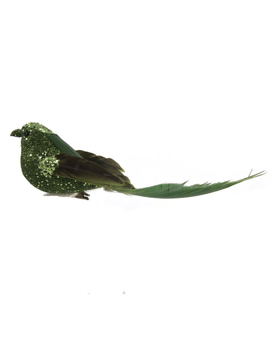 Sage Green Bird Christmas Tree Clip with Feathered Tail 19.5cm