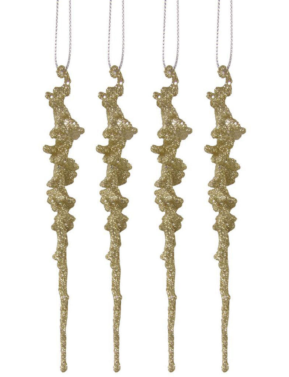 Christmas Tree Gold Glitter Icicles 15cm set of 4