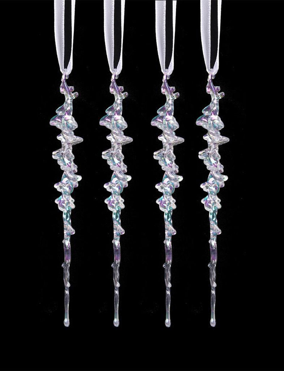 Christmas Tree Iridescent Glitter Icicles pack of 4 15cm