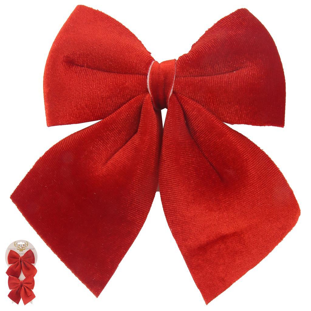 2 RED VELVET BOWS 12 x 13CM
