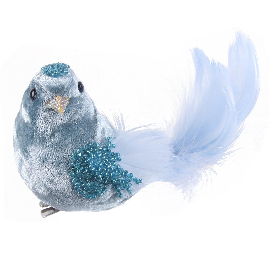 Pale Blue Feathered Bird With Clip Tree Ornament 15cm