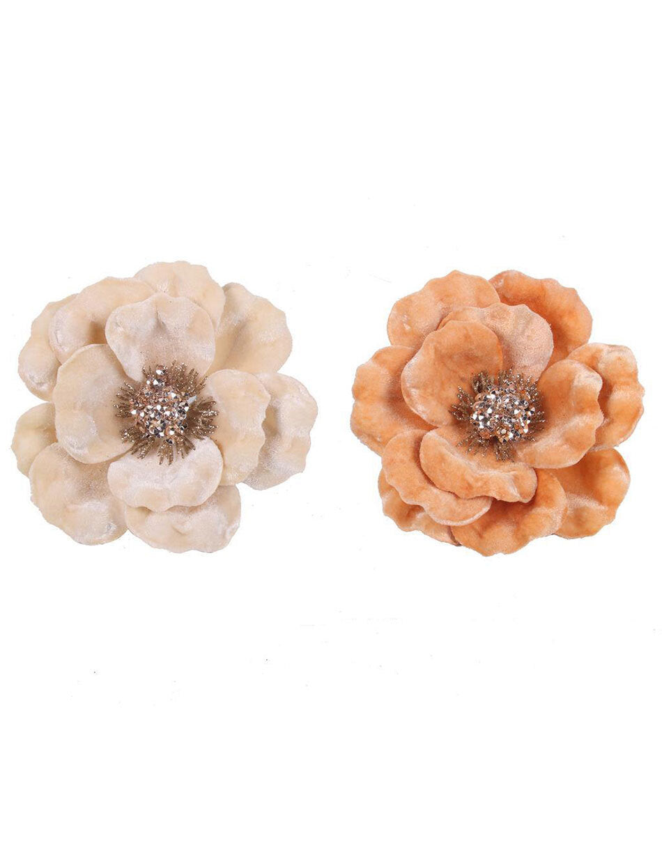 Ivory and Apricot Magnolia Flower Christmas Tree Clip set of 2