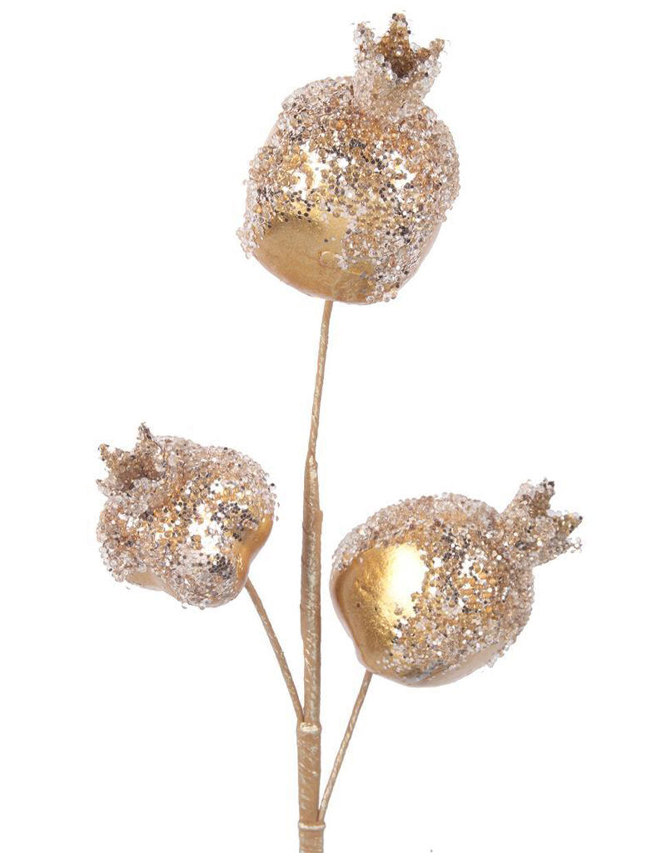Champagne Gold Pomegranate Christmas Tree Pick 51cm