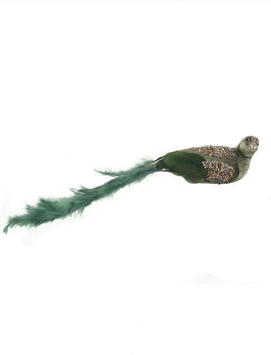 Mint Green Bird Christmas Tree Clip with Feathered Tail 57cm