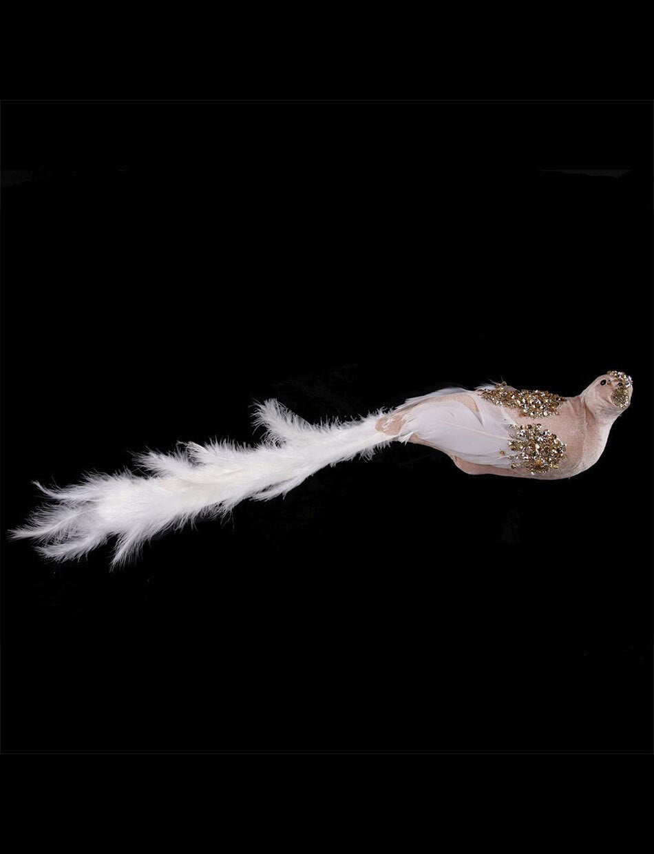 Taupe and White Bird Christmas Tree Clip with Feathered Tail 57cm
