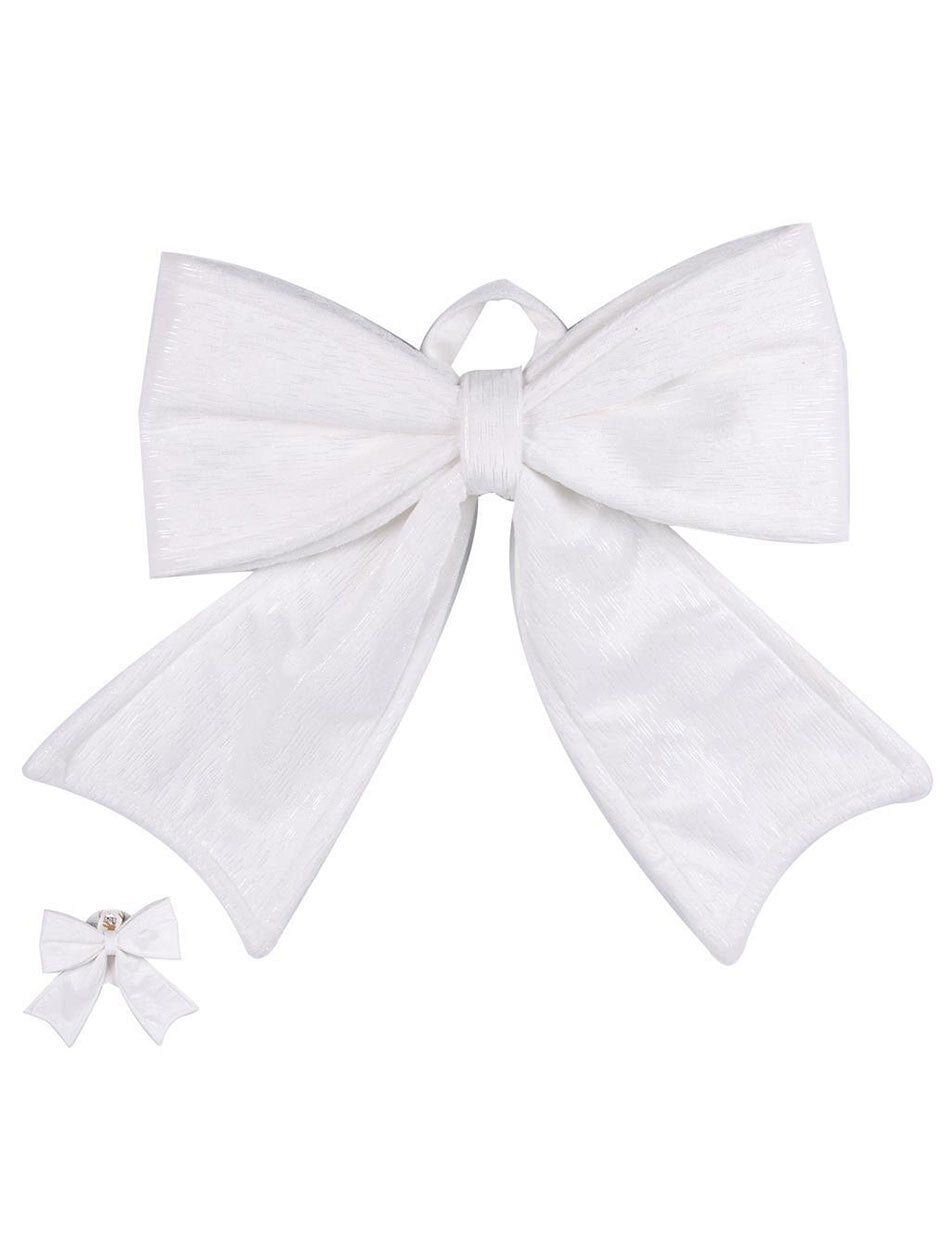 White Velvet Christmas Tree Bow 34cm