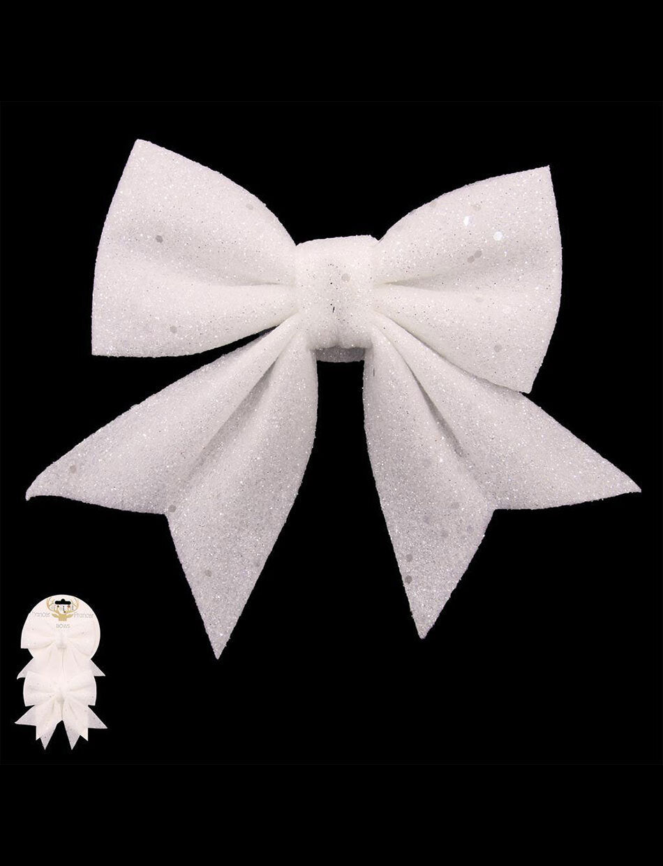 White Glitter Christmas Tree Bows set of two