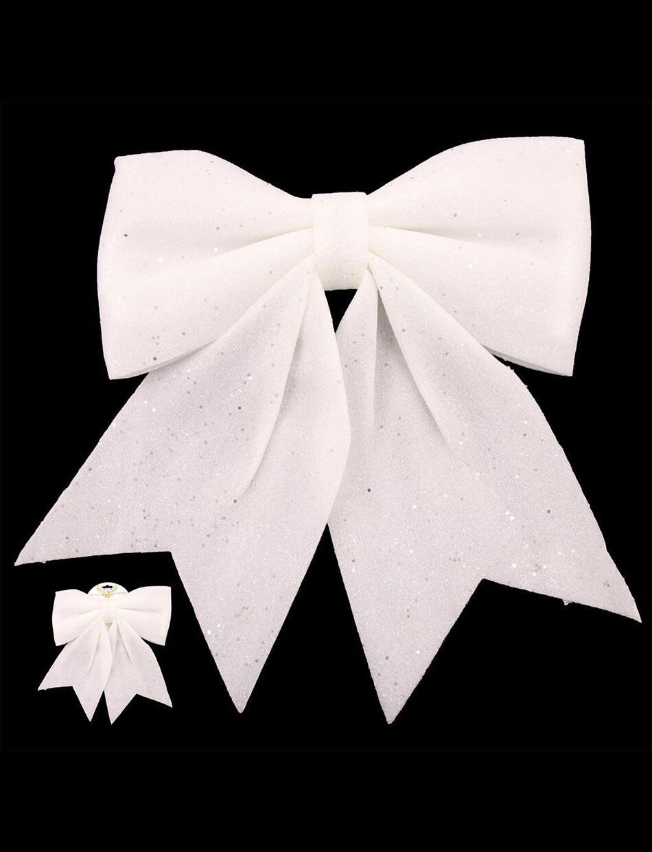 White Glitter Christmas Tree Bow 35 x 40cm