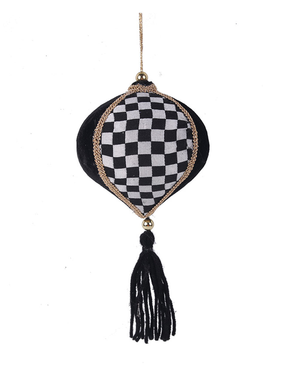 Black and White 100mm Christmas Bauble With Tassel