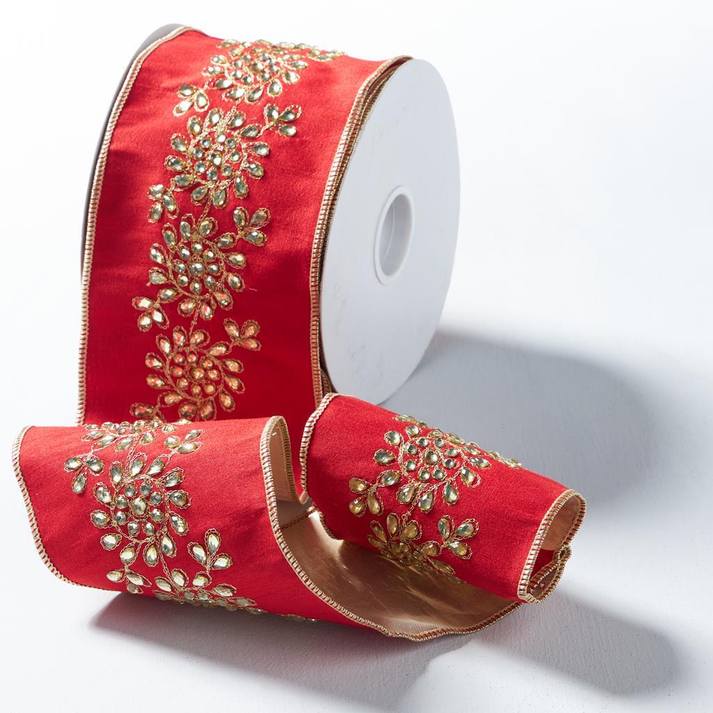 RED Durion Ribbon With CHAMPAGNE JEWELS 10CM x 5M