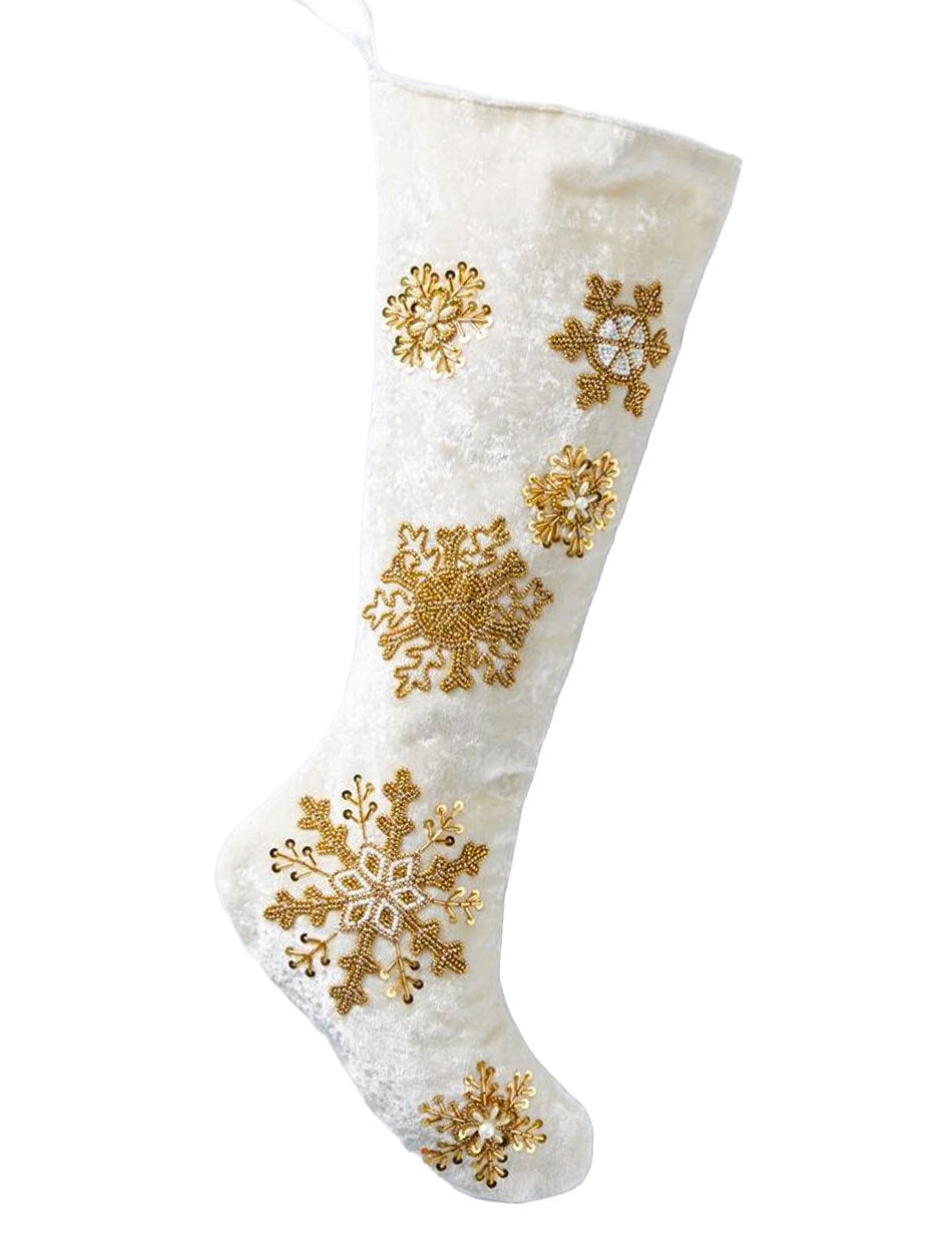 IVORY Velour Stocking w/Gold Beading 58CM