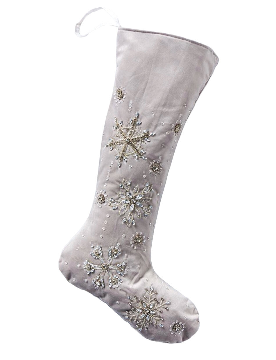 Silver Velvet Stocking With Silver Beading 58CM