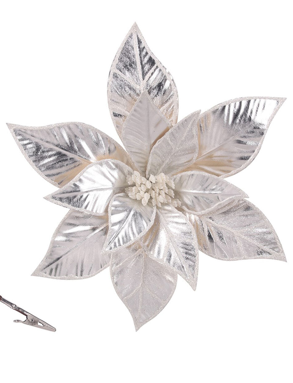 Platinum Poinsettia Christmas Tree Clip 30cm