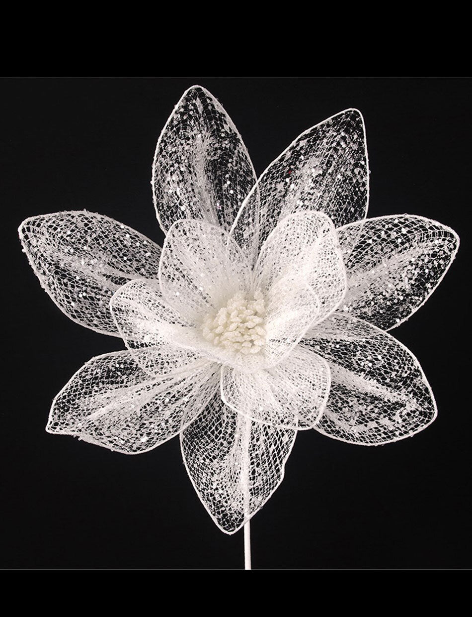 White Organza Poinsettia Christmas Tree Pick