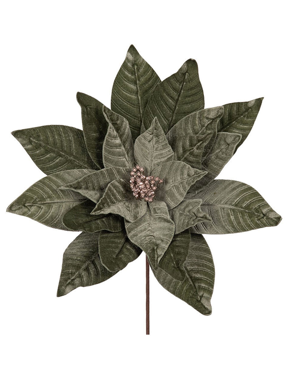 Sage Green Poinsettia Christmas Tree Pick 50cm