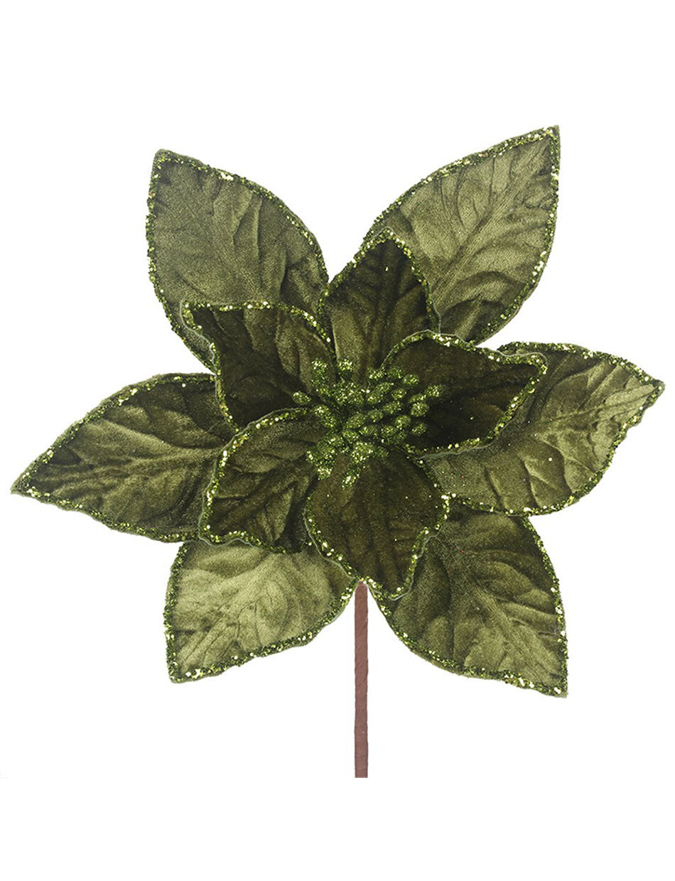 Sage Green Velour Poinsettia Christmas Tree Pick
