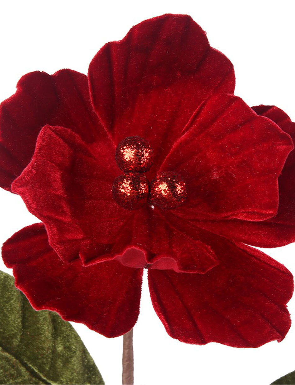 Triple Red Magnolia Christmas Tree Pick