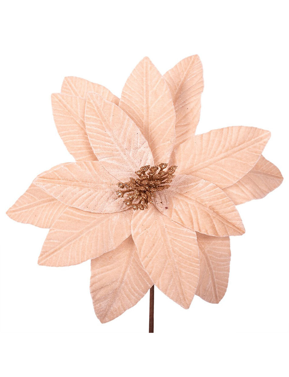 Blush Pink Velour Poinsettia Christmas Tree Pick 30cm