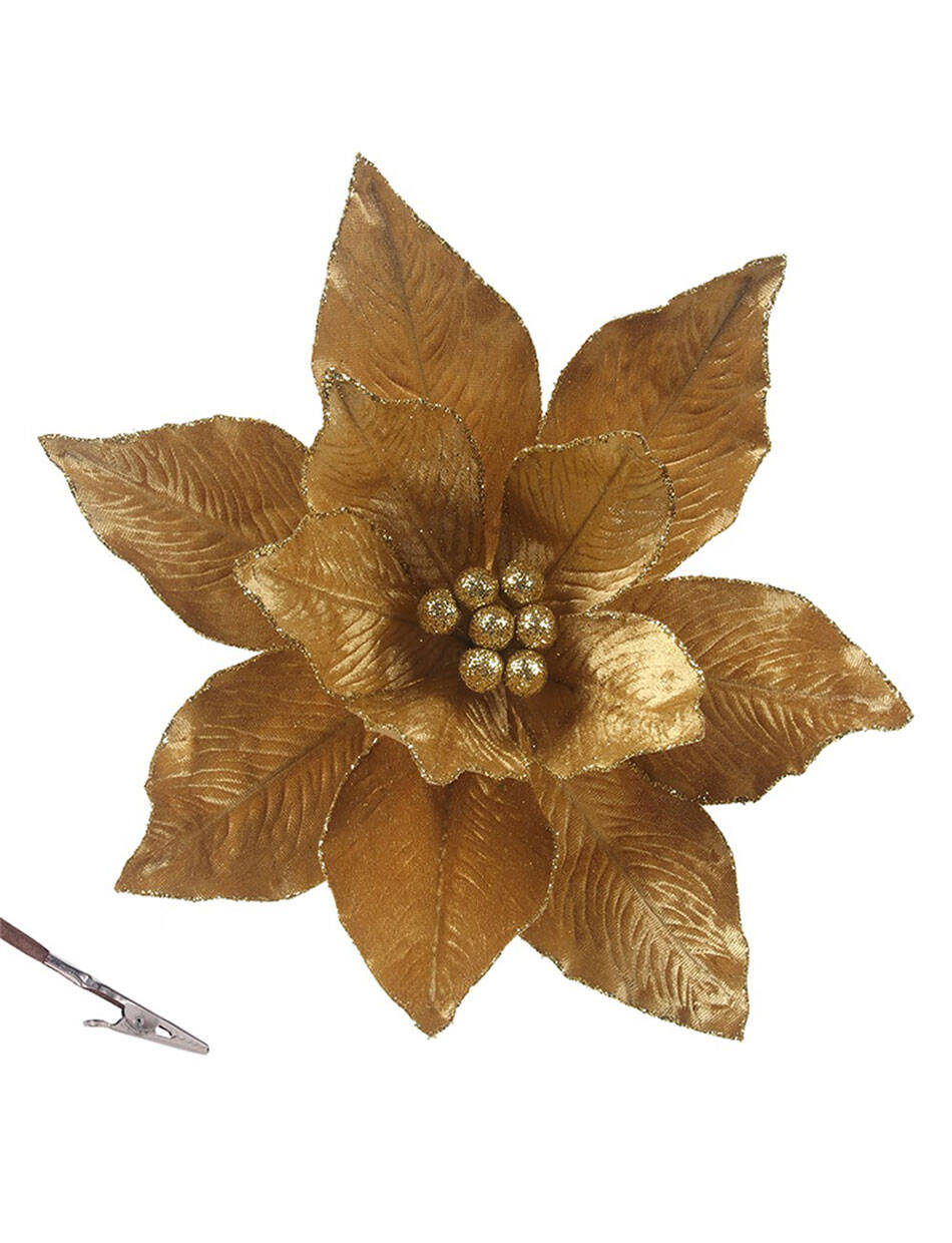 Gold Poinsettia Flower Christmas Tree Clip 30cm
