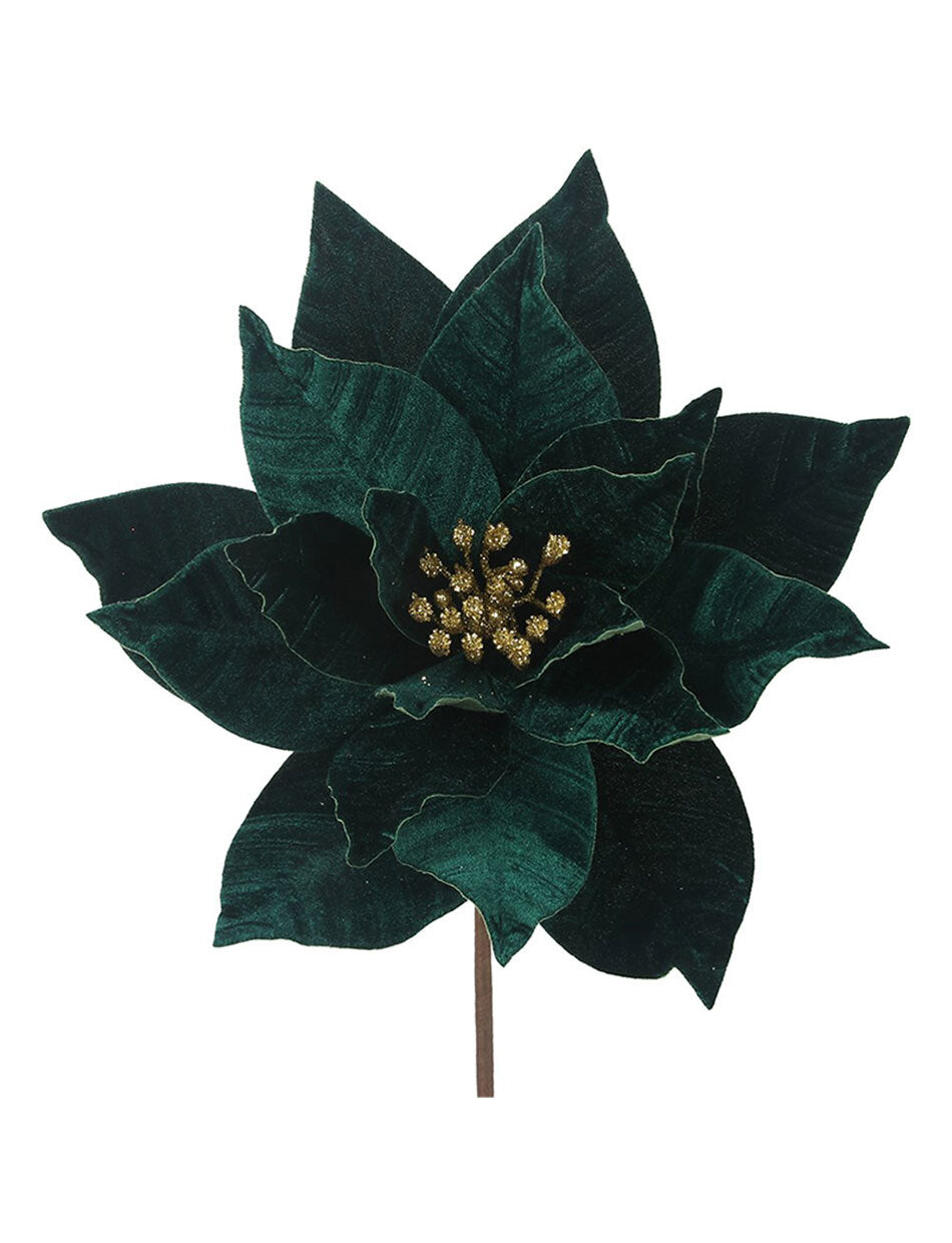 Emerald Green Velour Poinsettia Christmas Tree Pick 30cm