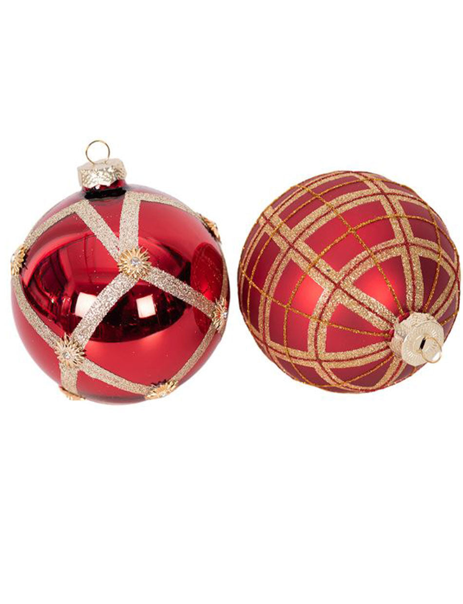 Set of 2 Red & Gold Glass Baubles
