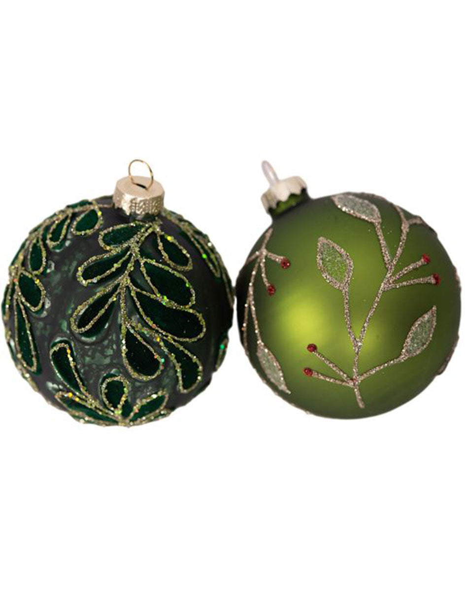 Set of 2 Emerald and Gold Baubles